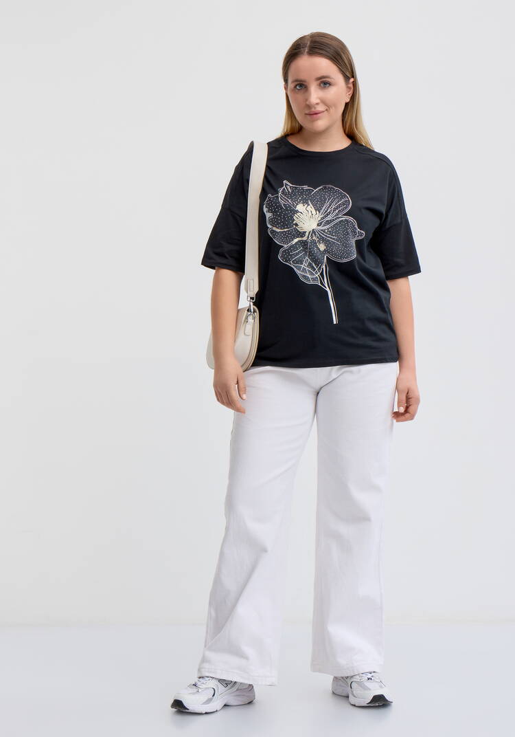 Футболка с цветочным принтом и стразами шир.  750, рис. 22