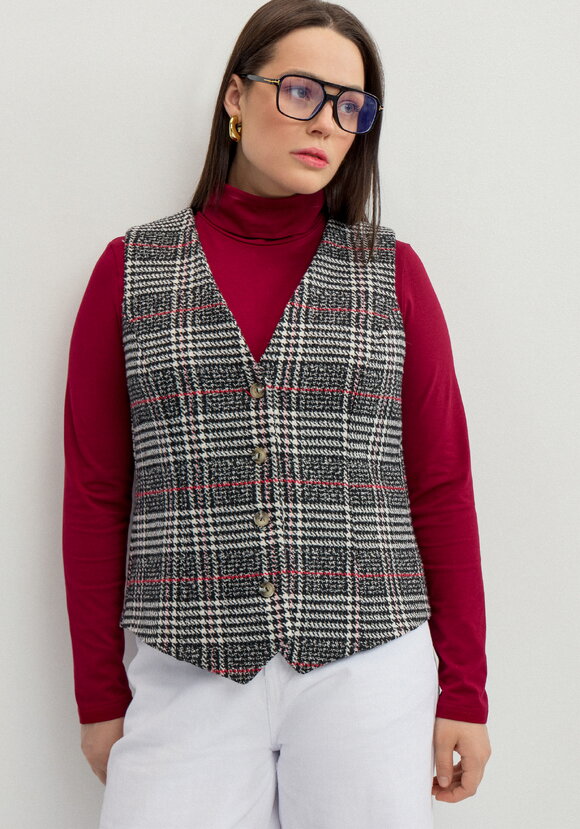 Жилет однобортный с принтом в клетку шир.  580, рис. 4