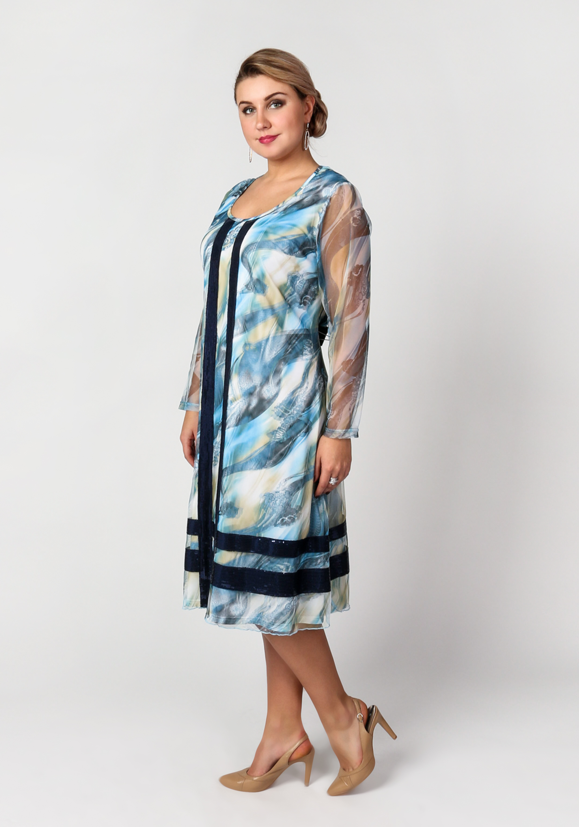 Платье с ажурными вставками GalaGrosso, размер 52, цвет синий - фото 1