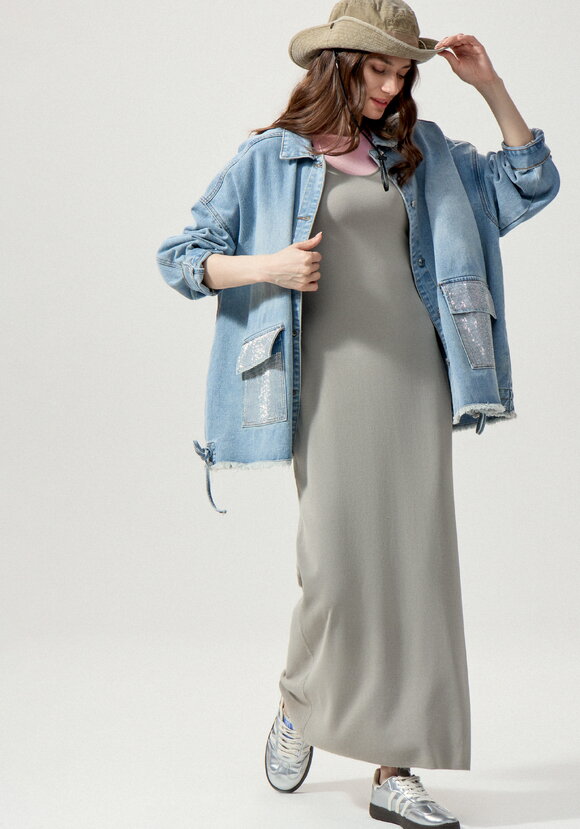 Джинсовая куртка со стразами на карманах шир.  580, рис. 2