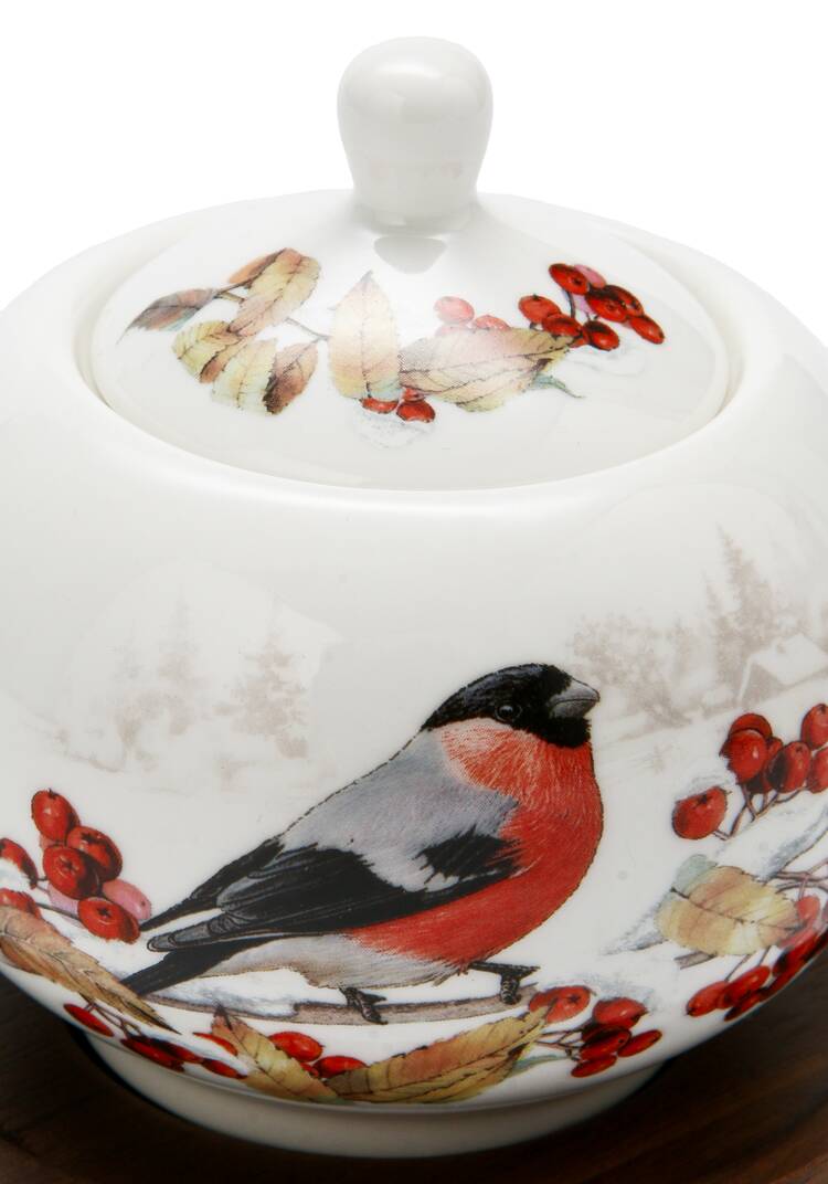 Сахарница фарфоровая Снегири шир.  750, рис. 6