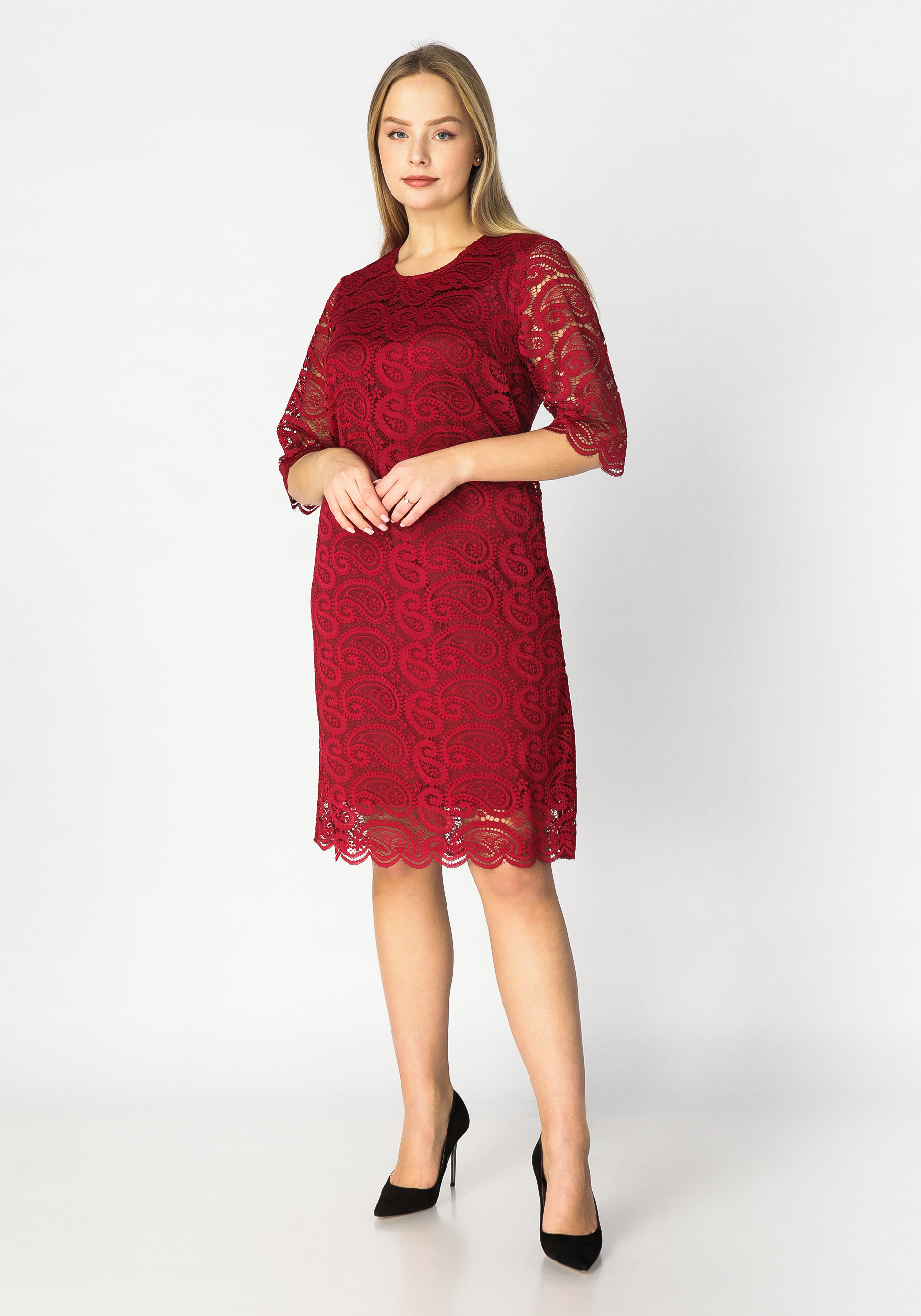 Платье с кружевным рисунком "Пейсли" Julia Weber, цвет бордовый, размер 50 - фото 2