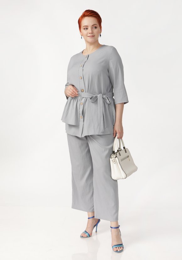 Жакет на пуговицах и декоративным поясом шир.  580, рис. 2