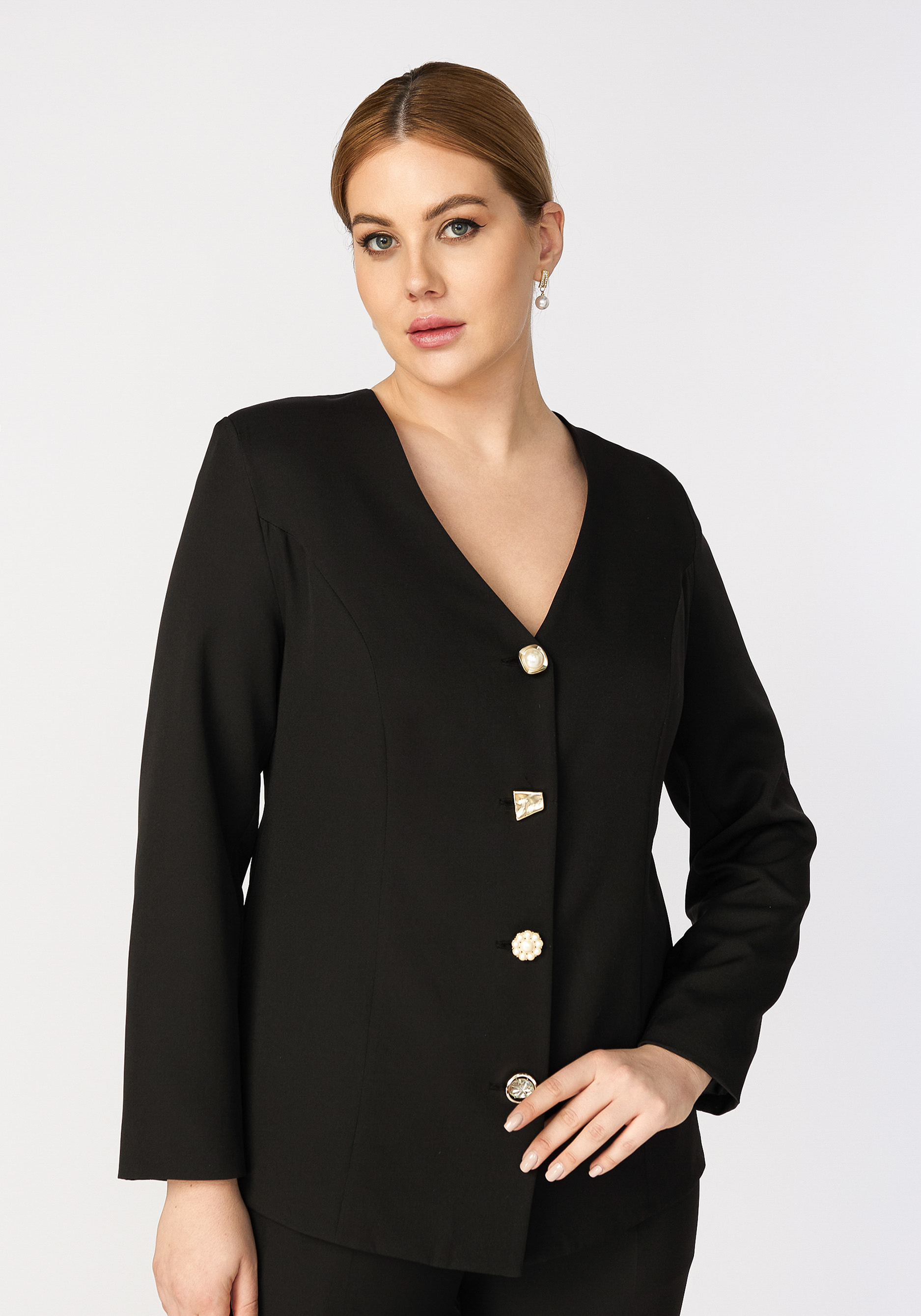 

Жакет приталенный с декоративными пуговицами, Черный