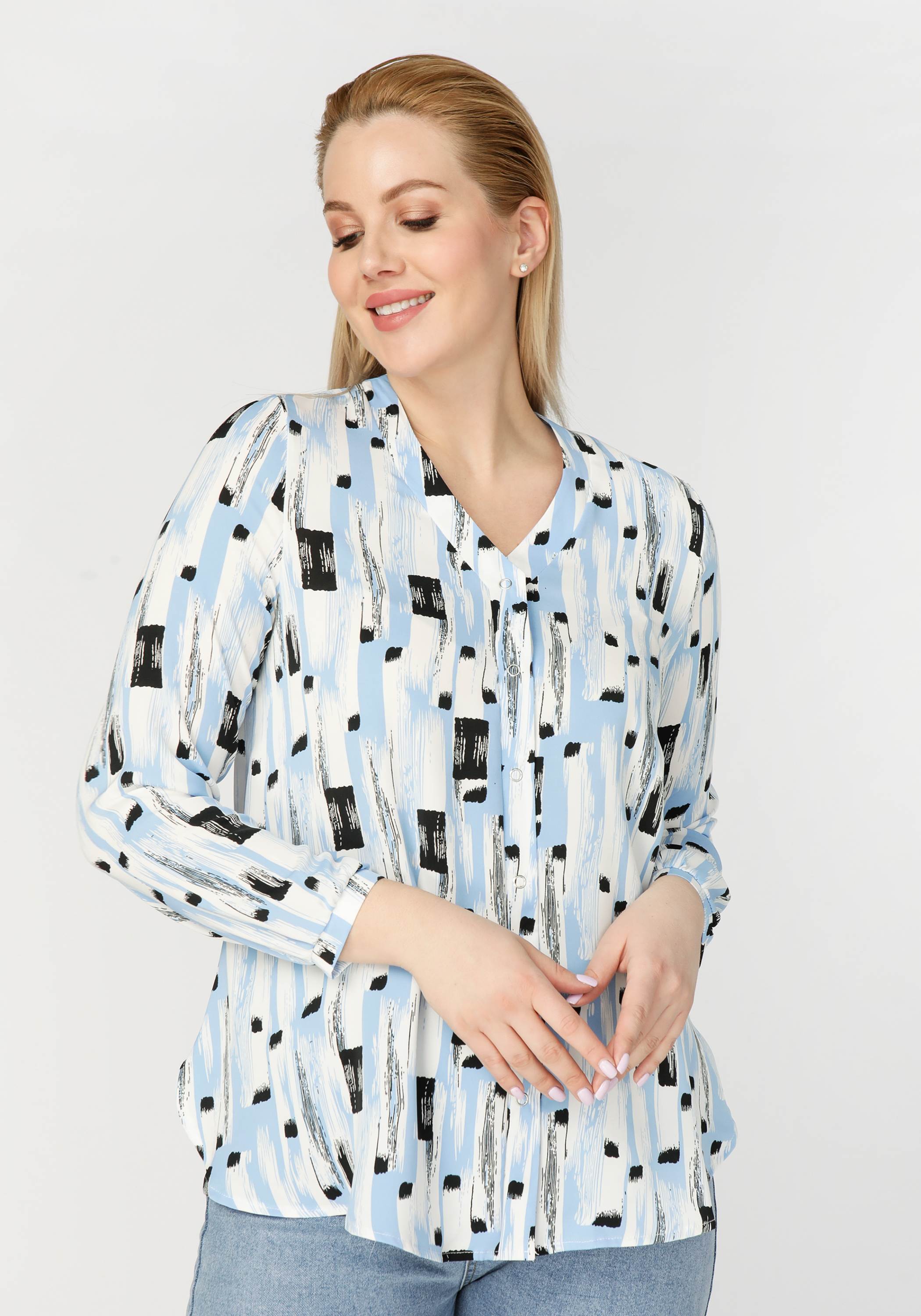 

Блуза с длинным рукавом на манжетах, Голубой