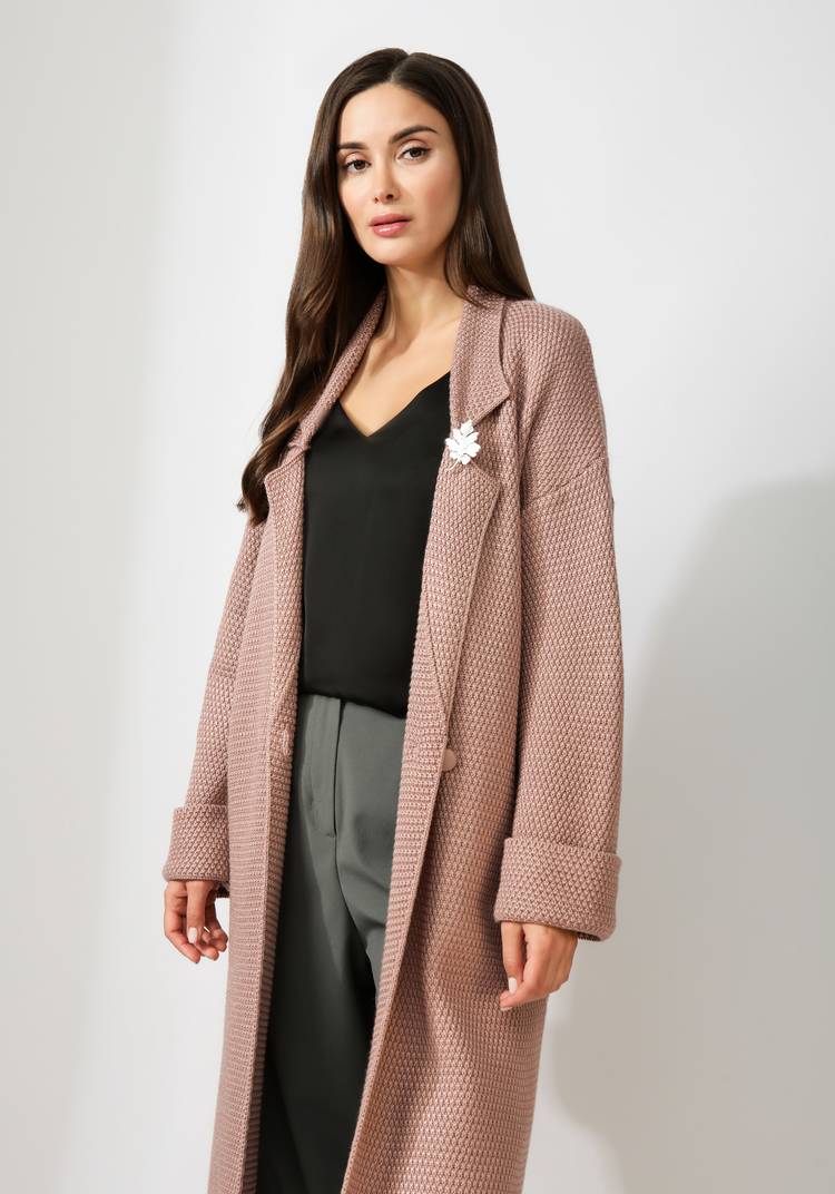 Пальто женское структурной вязки шир.  750, рис. 6