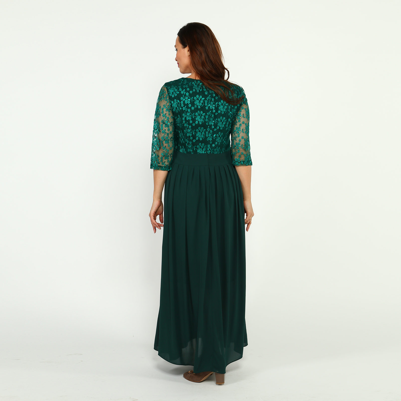 Платье длиной макси с кружевным верхом Bel Fiore, размер 48, цвет изумрудный - фото 3