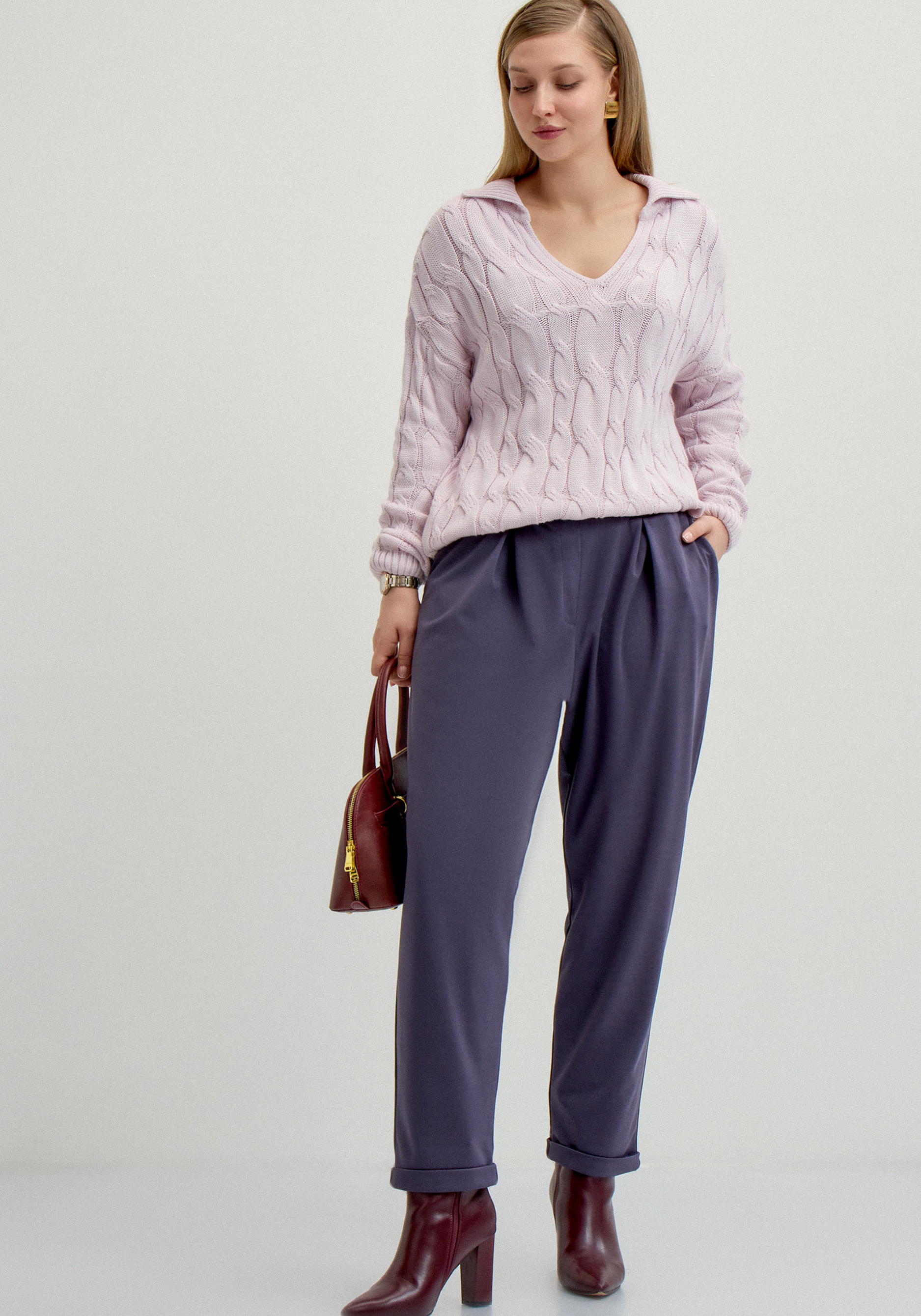 

Брюки-бананы на резинке по поясу, Серый