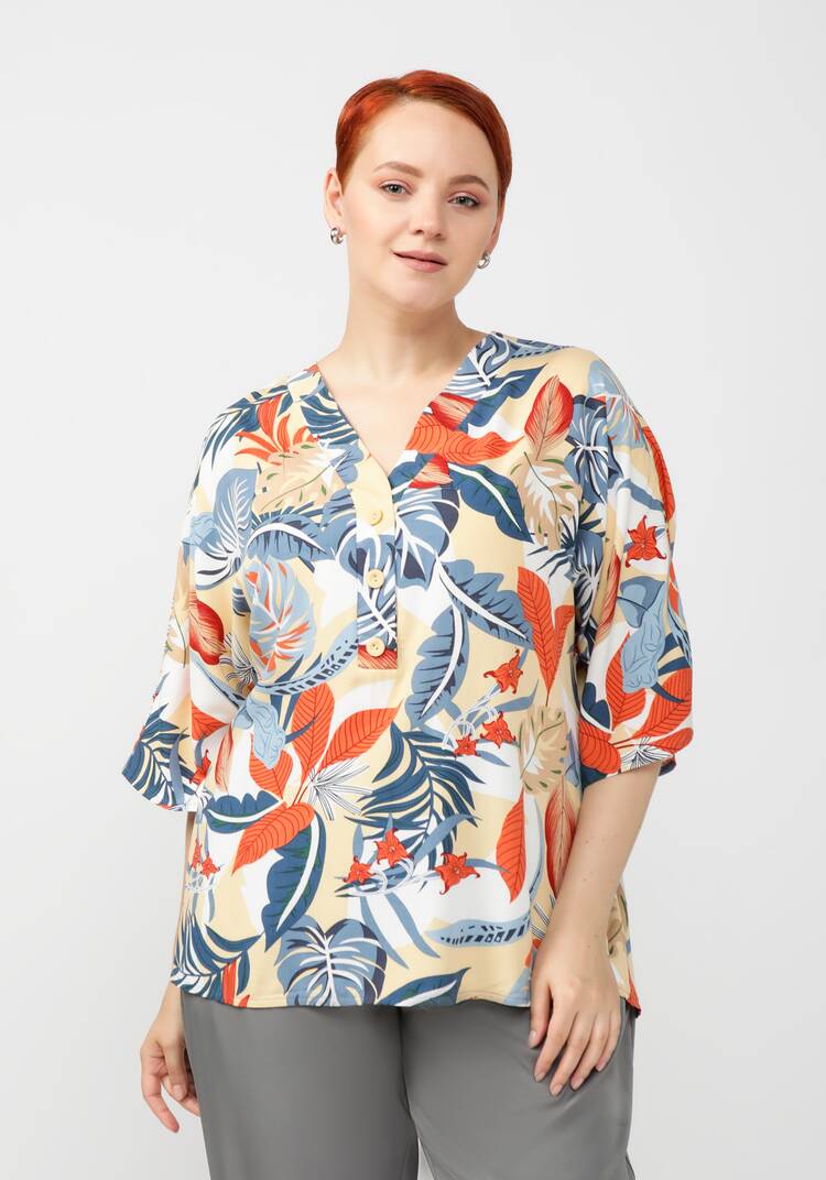 Блуза с тропическим принтом Амелия шир.  750, рис. 1