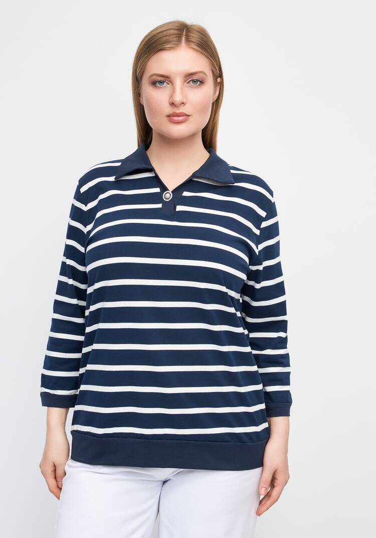 Поло в полоску с декоративной пуговицей шир.  750, рис. 10