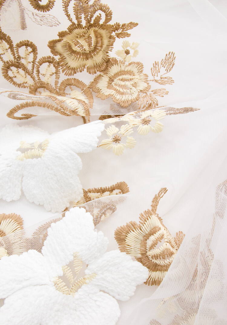 Тюль с вышивкой Белый цветок шир.  750, рис. 15