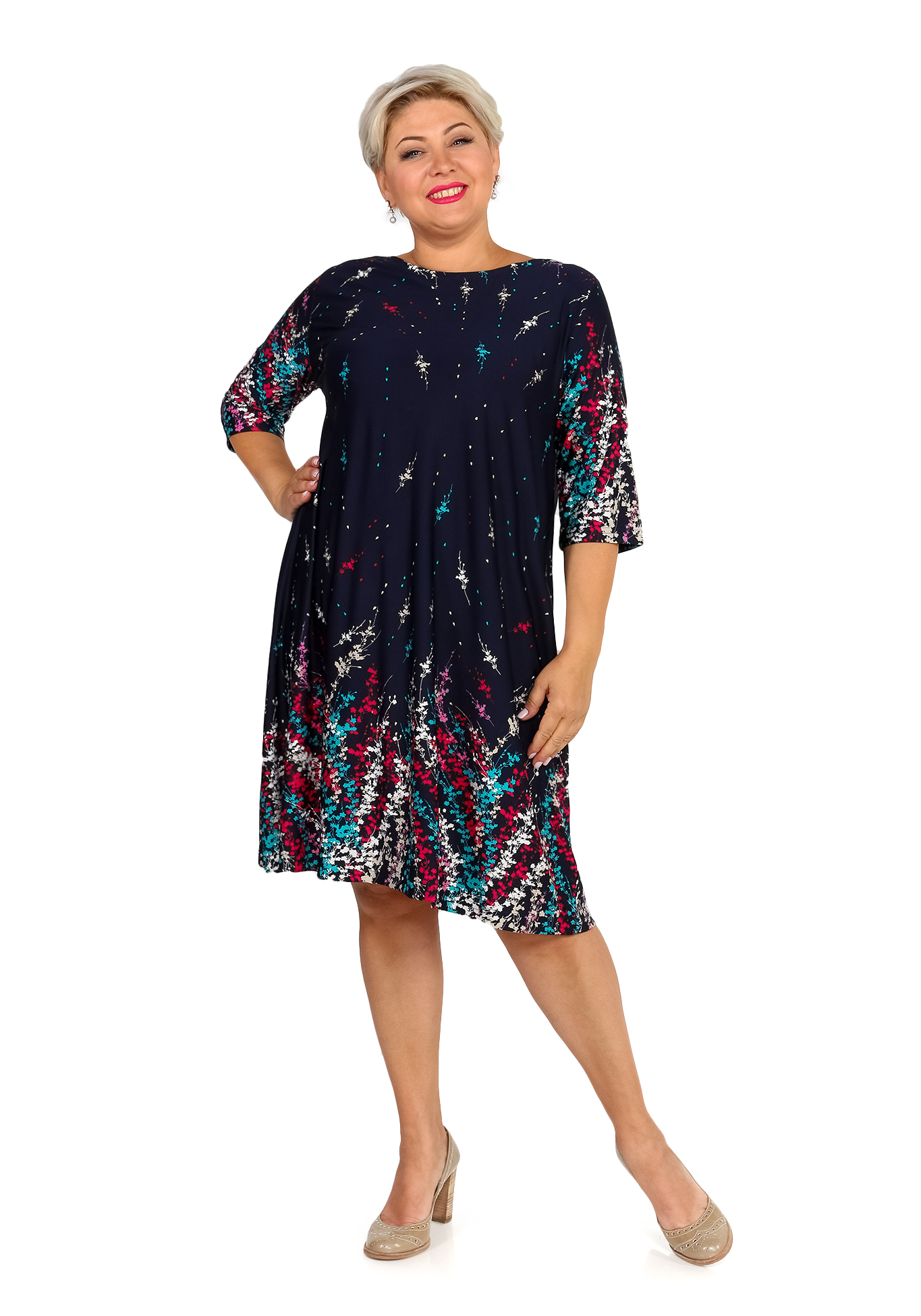 Платье свободное с круглым вырезом Синель, размер 52, цвет малиновый - фото 2