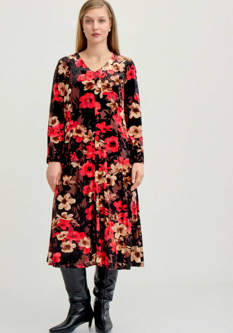 Платье бархатное с цветочным принтом шир.  750, рис. 4