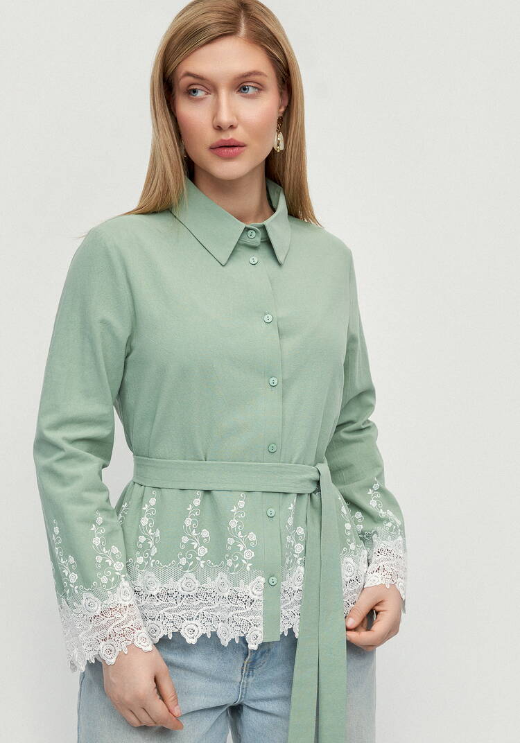 Блуза с кружевом на пуговицах Роуз шир.  750, рис. 1