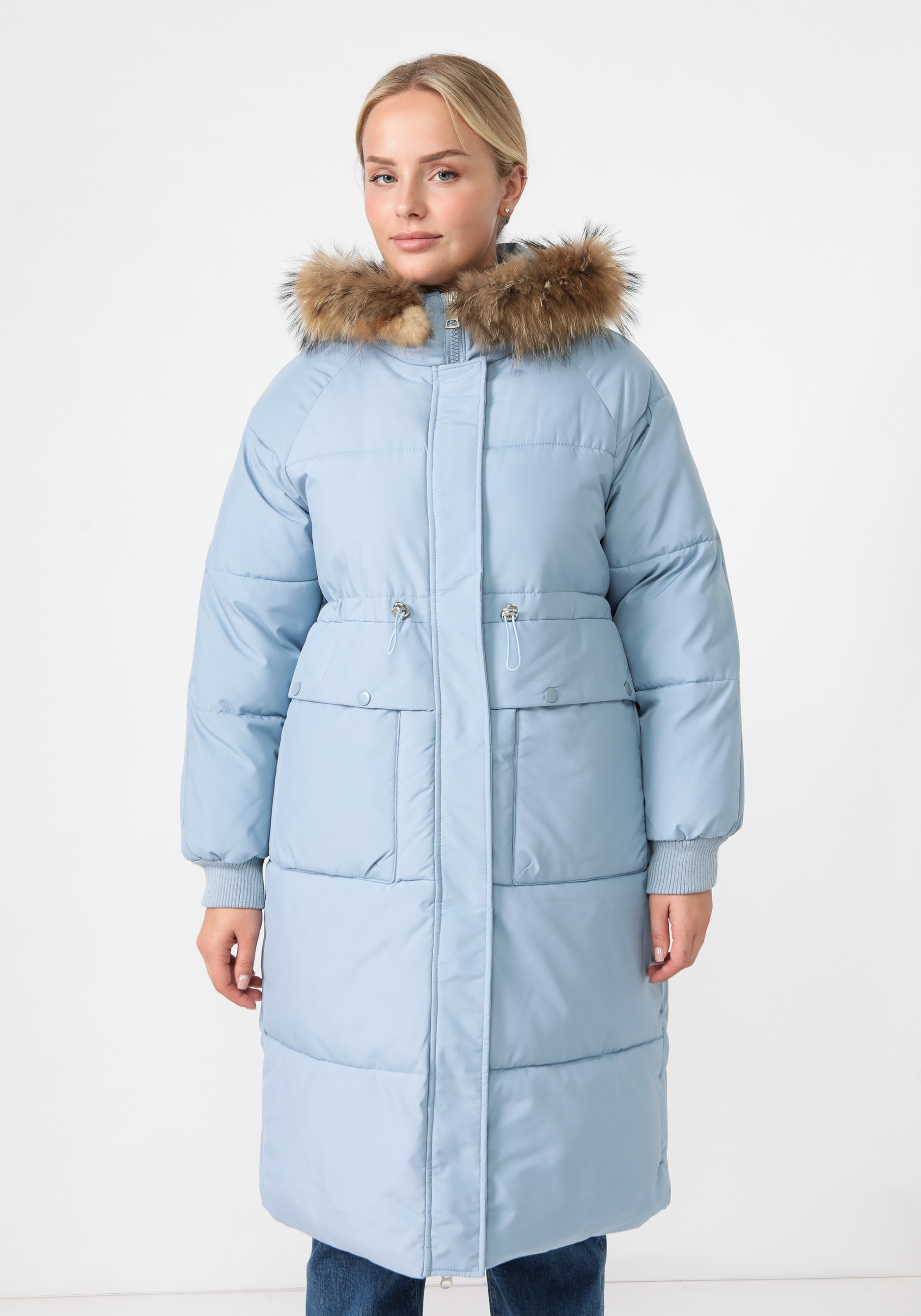Пальто с меховой опушкой по капюшону VeraVo, цвет голубой, размер 48-50 - фото 5
