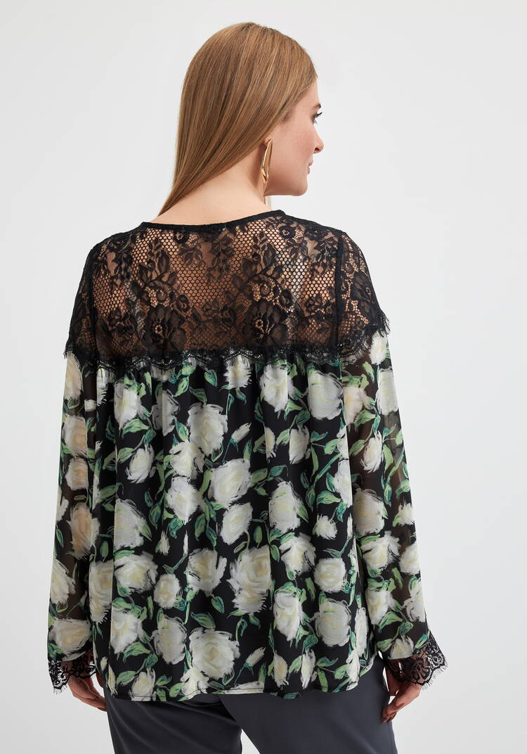 Блуза с цветочным принтом и кружевом шир.  750, рис. 9