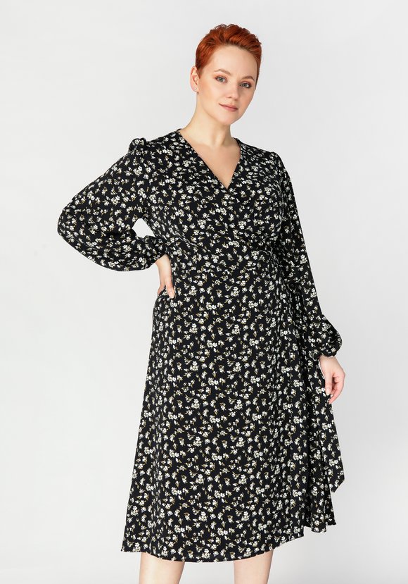 Платье принтованное на запах с поясом шир.  580, рис. 1