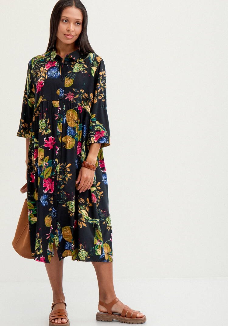 Платье рубашка с тропическим принтом шир.  750, рис. 7