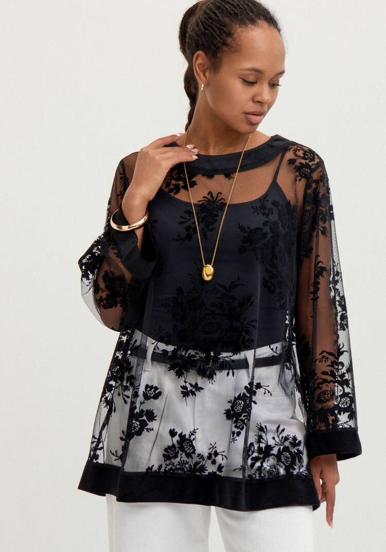 Блуза из сетки с бархатным принтом шир.  750, рис. 8