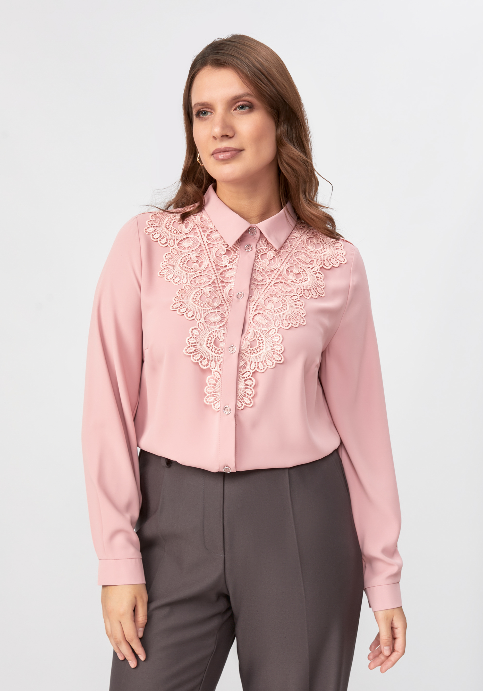 Блуза прямого кроя с ажурным кружевом блуза с ажурным воротником