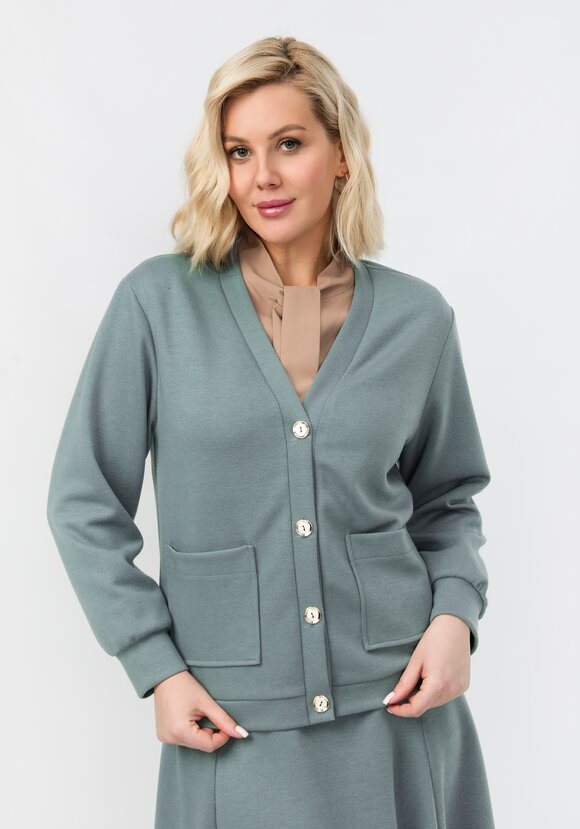 Кардиган на пуговицах однотонный шир.  580, рис. 1