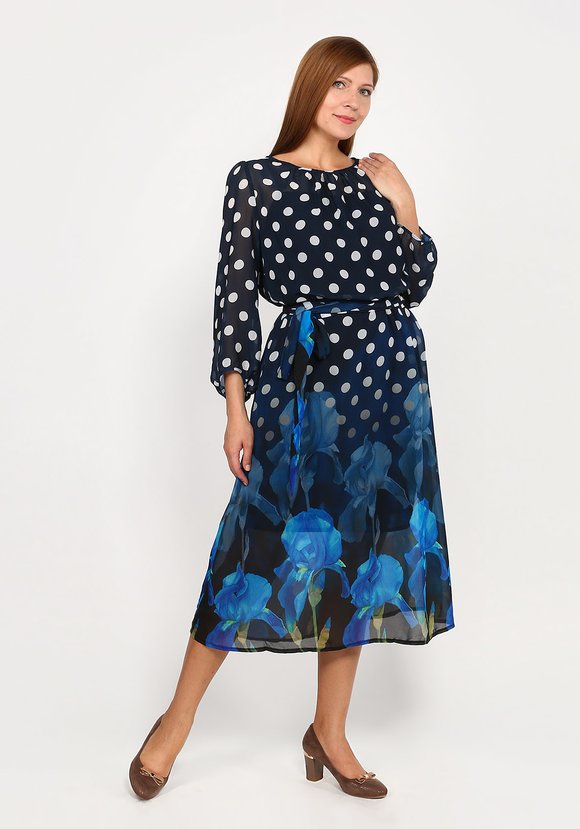 Платье шифоновое с принтом горох шир.  580, рис. 2