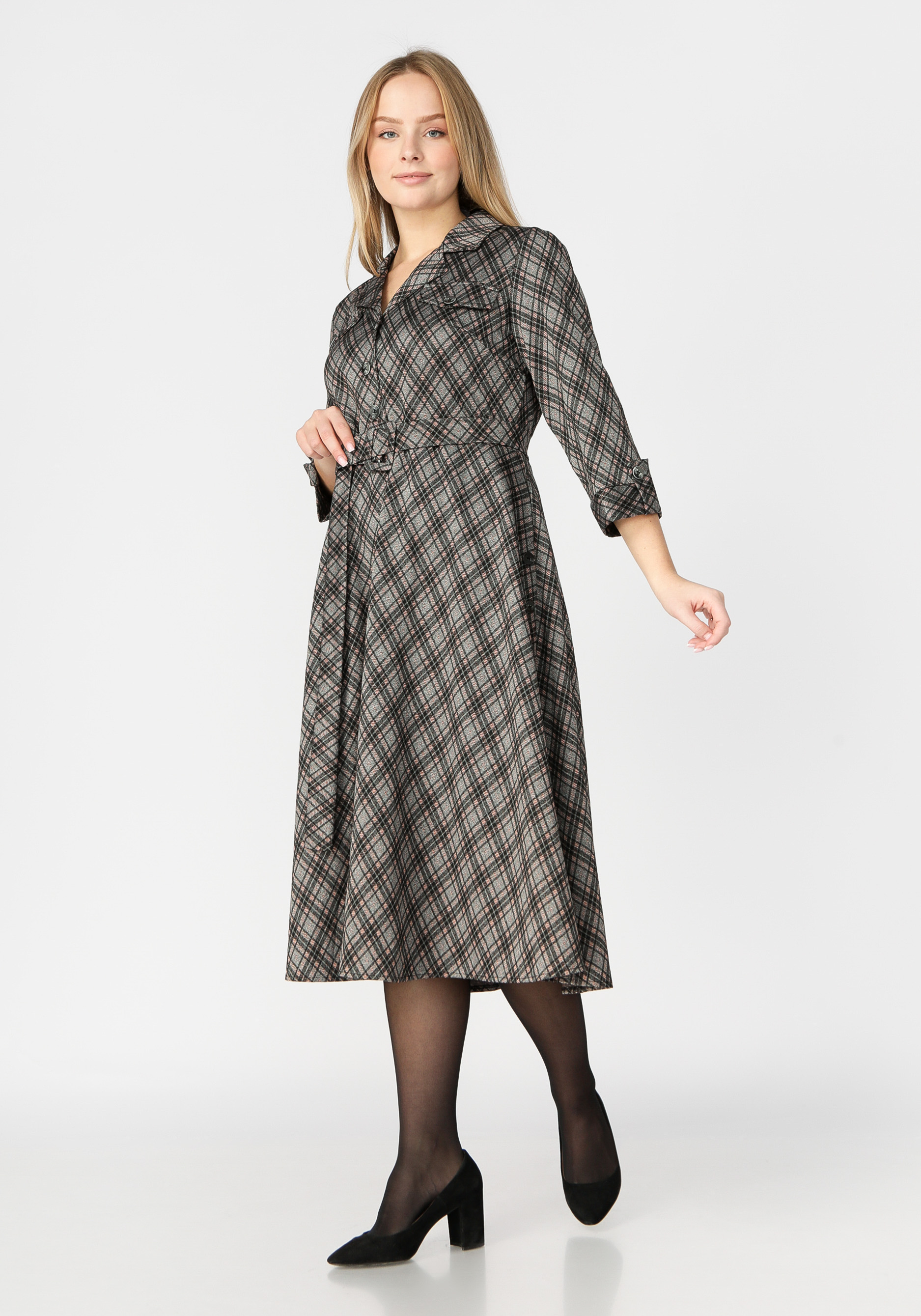 Платье миди с поясом VeraVo, размер 58, цвет серый - фото 6