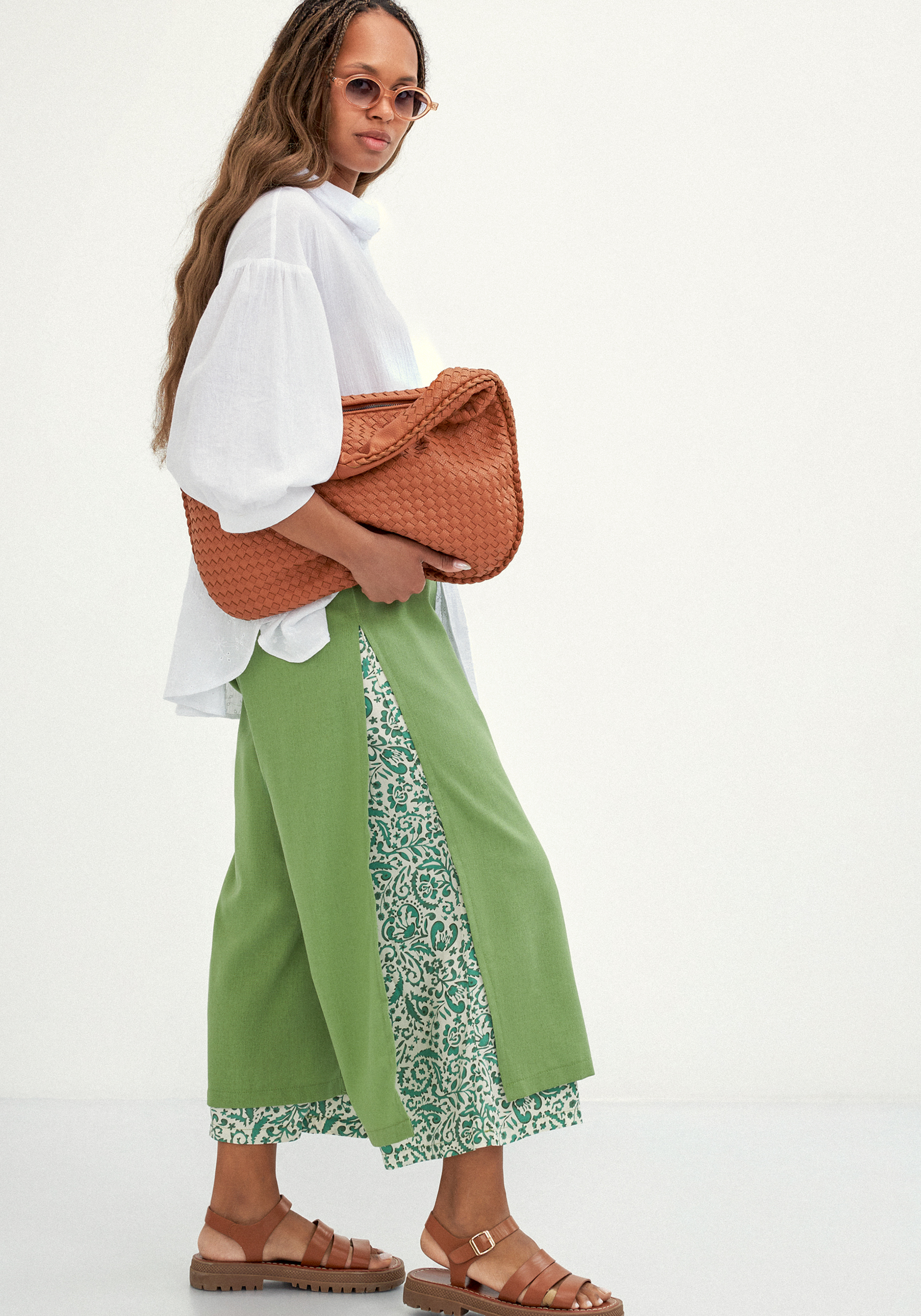 

Брюки комбинированные длиной 7/8, Зеленый