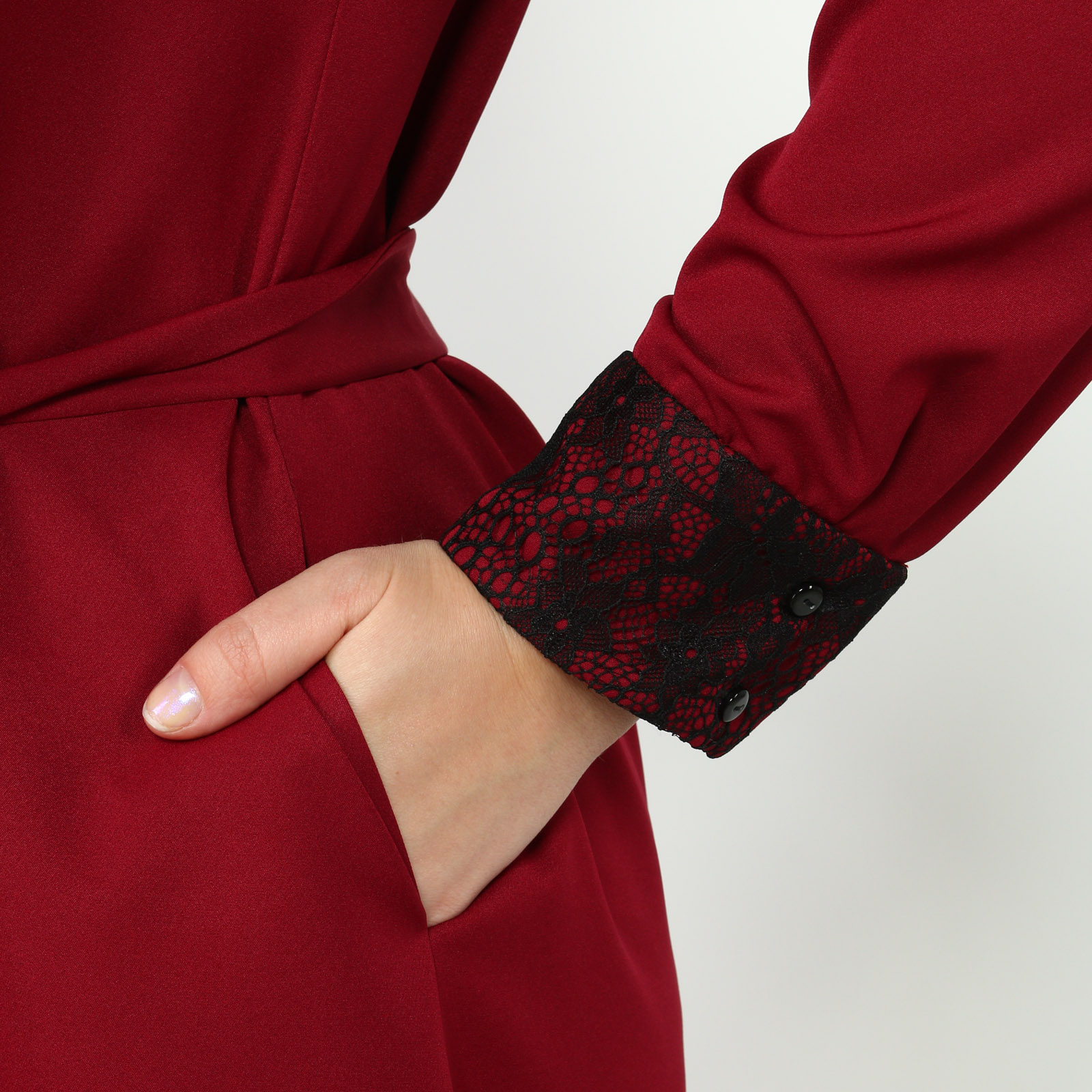 Платье с поясом и длинным рукавом Elletto Life, размер 48, цвет красный - фото 5