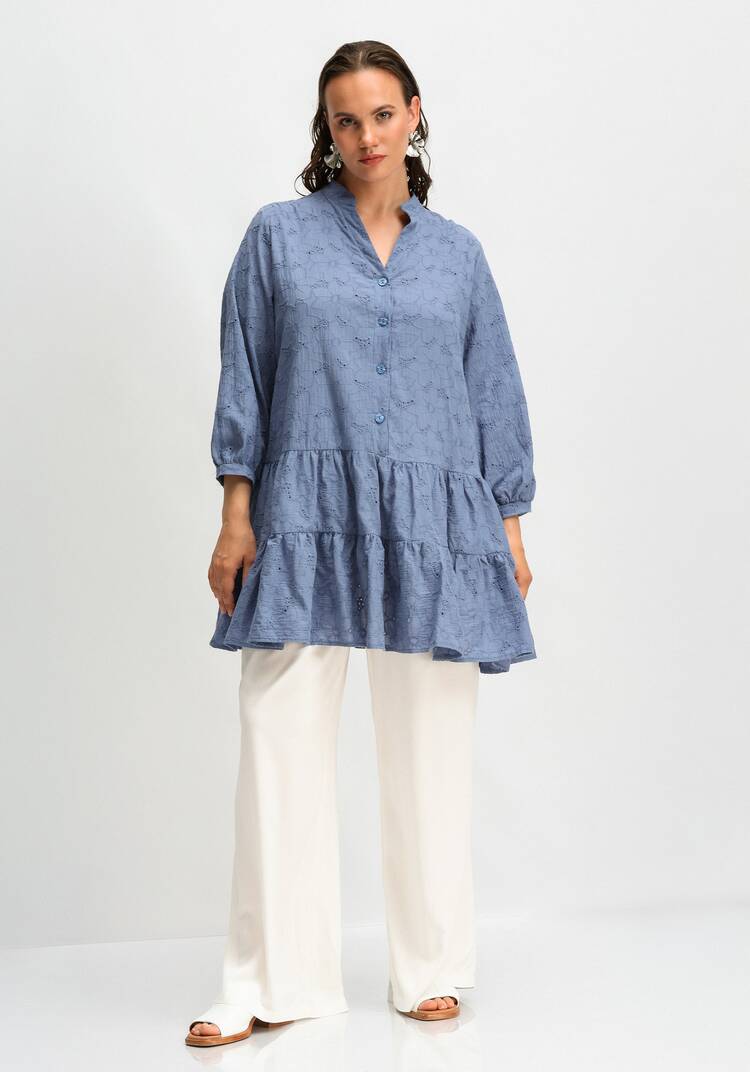 Туника из шитья с ярусами на пуговицах шир.  750, рис. 10