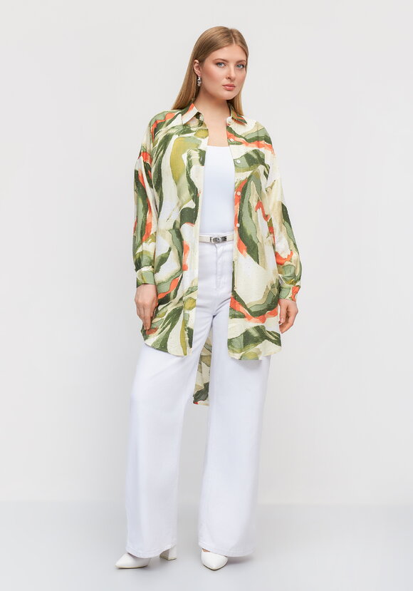 Туника на пуговицах с принтом и стразами шир.  580, рис. 2