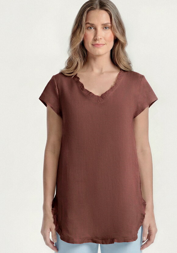 Топ изо льна с коротким рукавом и бахромой шир.  580, рис. 12