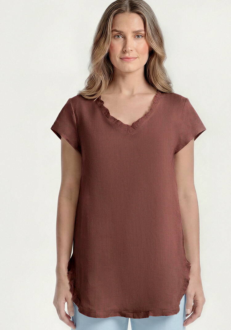 Топ изо льна с коротким рукавом и бахромой шир.  750, рис. 12