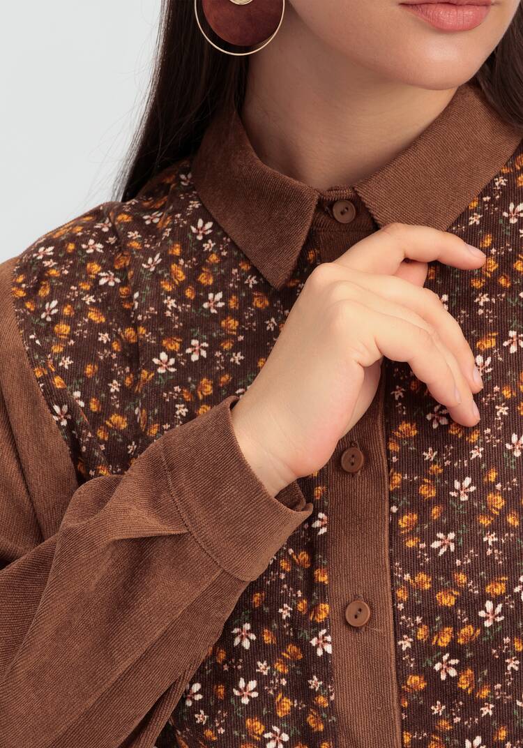 Рубашка из микровельвета с цветочной вставкой шир.  750, рис. 23