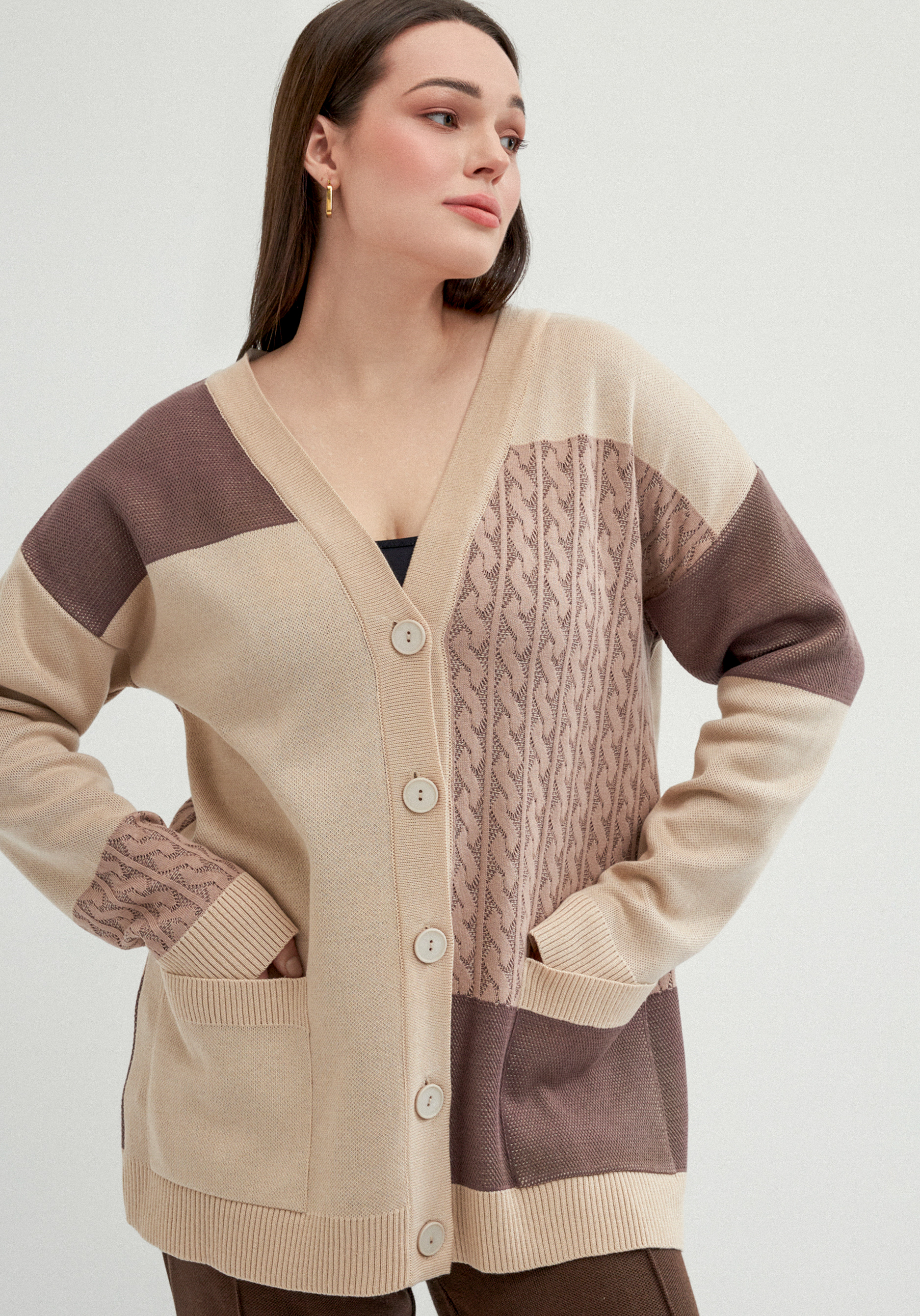 

Кардиган с разноцветными вставками, Бежевый