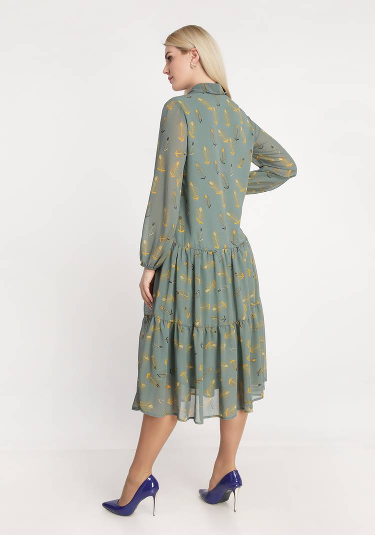 Платье с воланом и принтом перья шир.  750, рис. 7