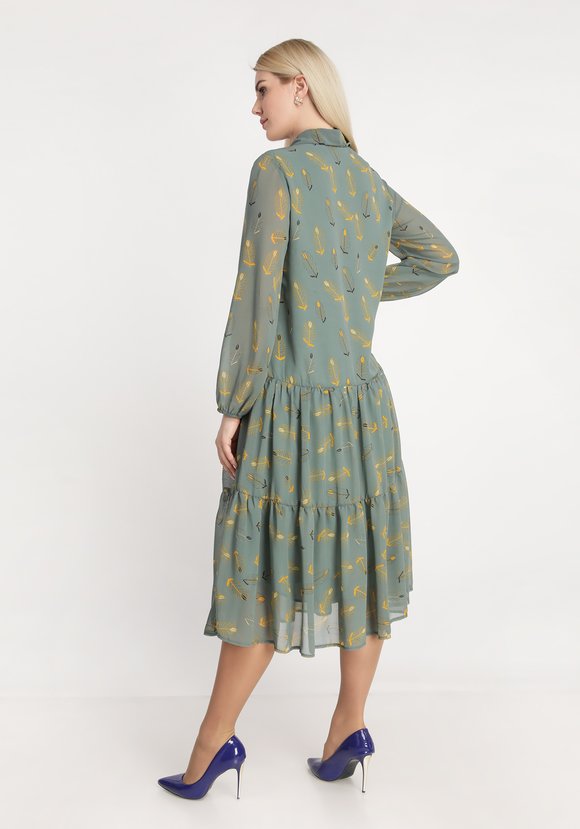 Платье с воланом и принтом перья шир.  580, рис. 7