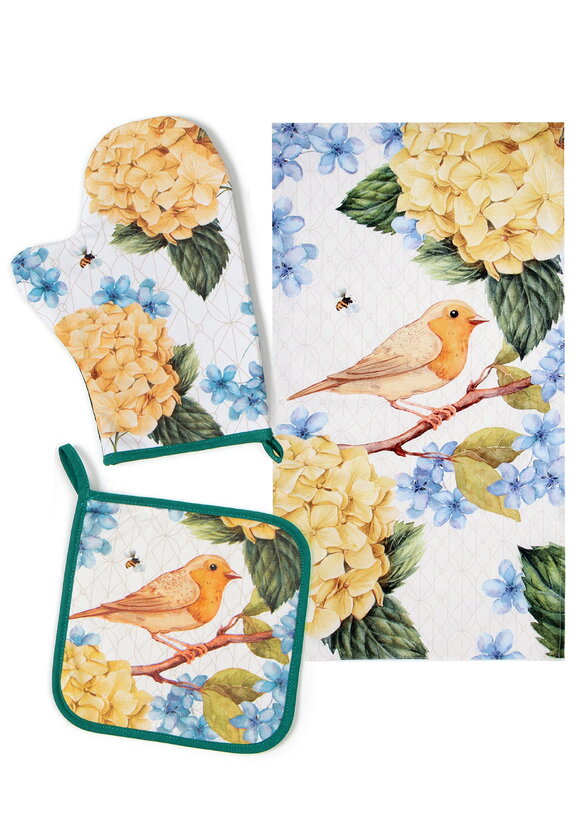 Набор варежка прихватка и полотенце Гортензии шир.  580, рис. 1