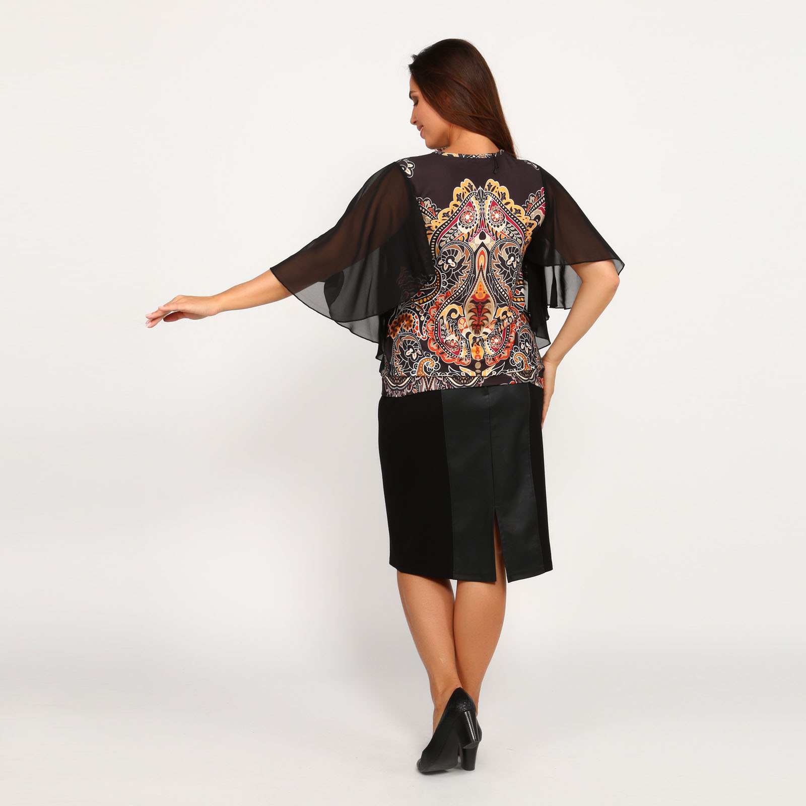 Блуза с шифоновыми вставками и принтом Bianka Modeno, размер 46, цвет черный - фото 4