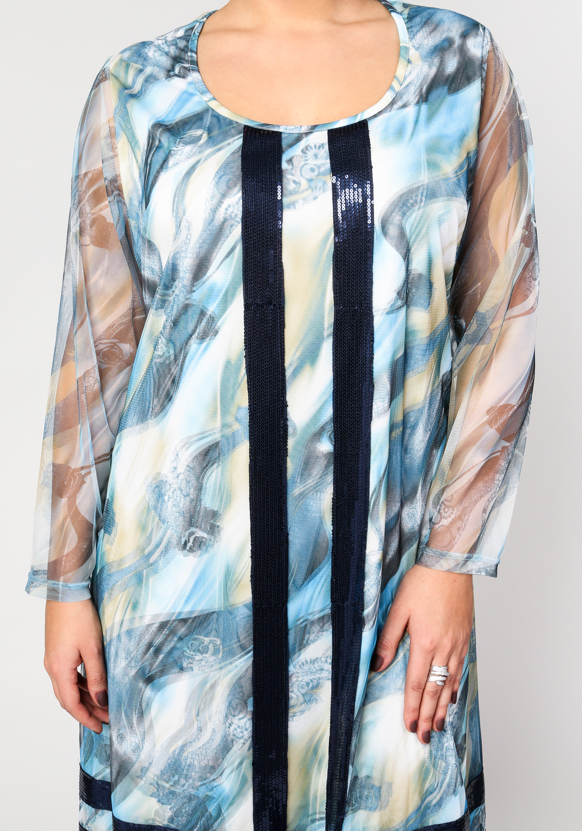Платье с ажурными вставками GalaGrosso, размер 52, цвет синий - фото 4