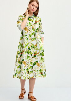 Платье-рубашка изо льна с принтом