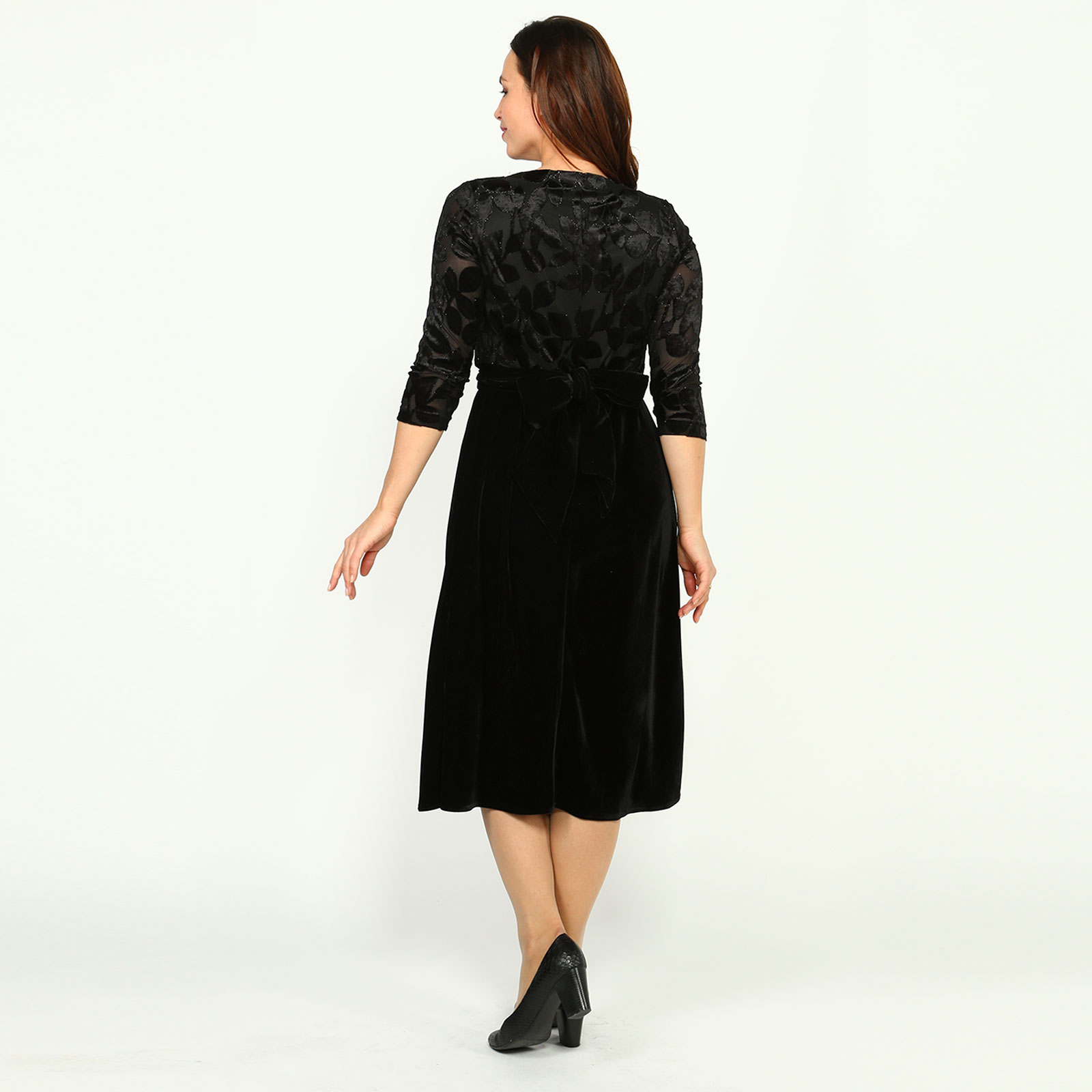 Платье с расклешенной юбкой и рисунком Elletto Life, размер 48, цвет черно-сиреневый - фото 4