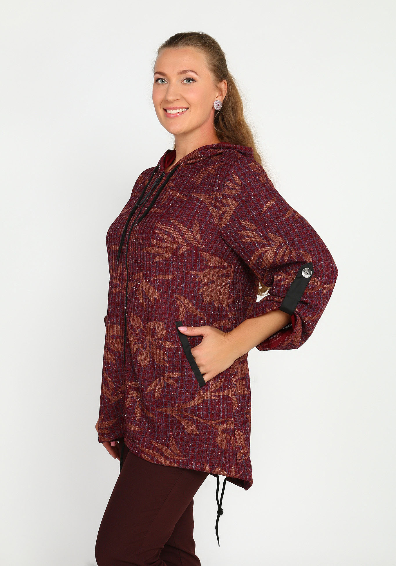 Куртка удлиненная из фактурного материала Lorum, размер 48, цвет бордо - фото 7