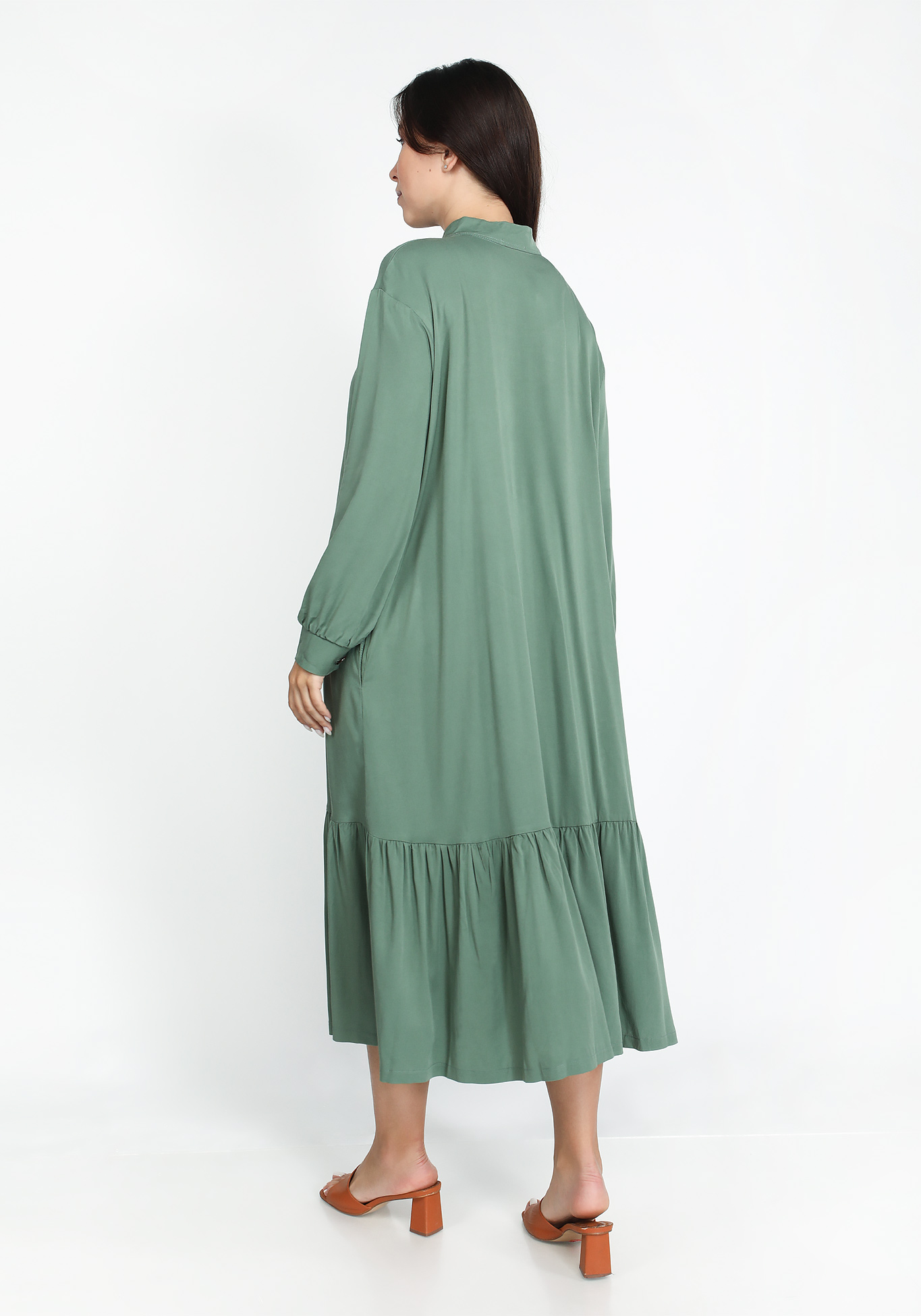 Платье на пуговицах с воланом Bianka Modeno, размер 50, цвет зеленый - фото 3