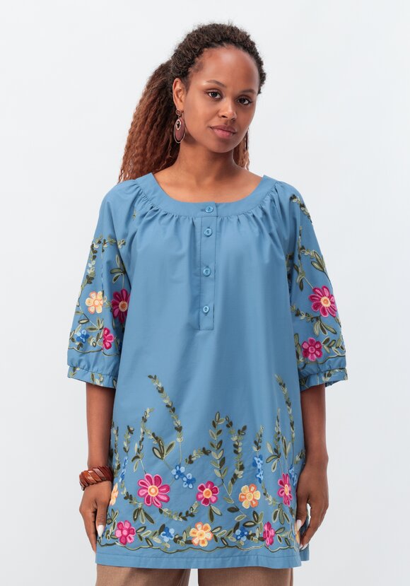 Блуза с цветочной вышивкой и рукавом реглан шир.  580, рис. 38