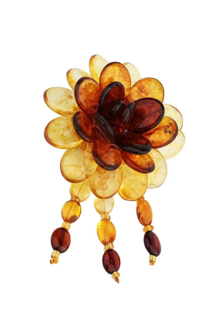 Брошь Янтарный цветок шир.  750, рис. 1