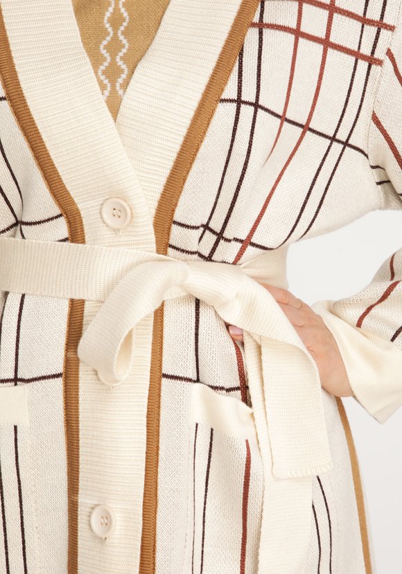 Кардиган в клетку с карманами и поясом шир.  580, рис. 4