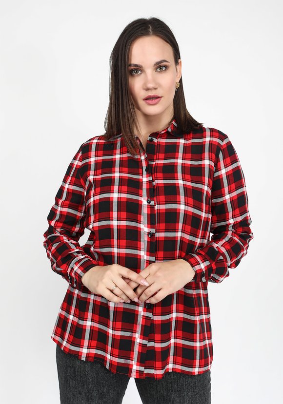 Блуза-рубашка прямого кроя в клетку шир.  580, рис. 5