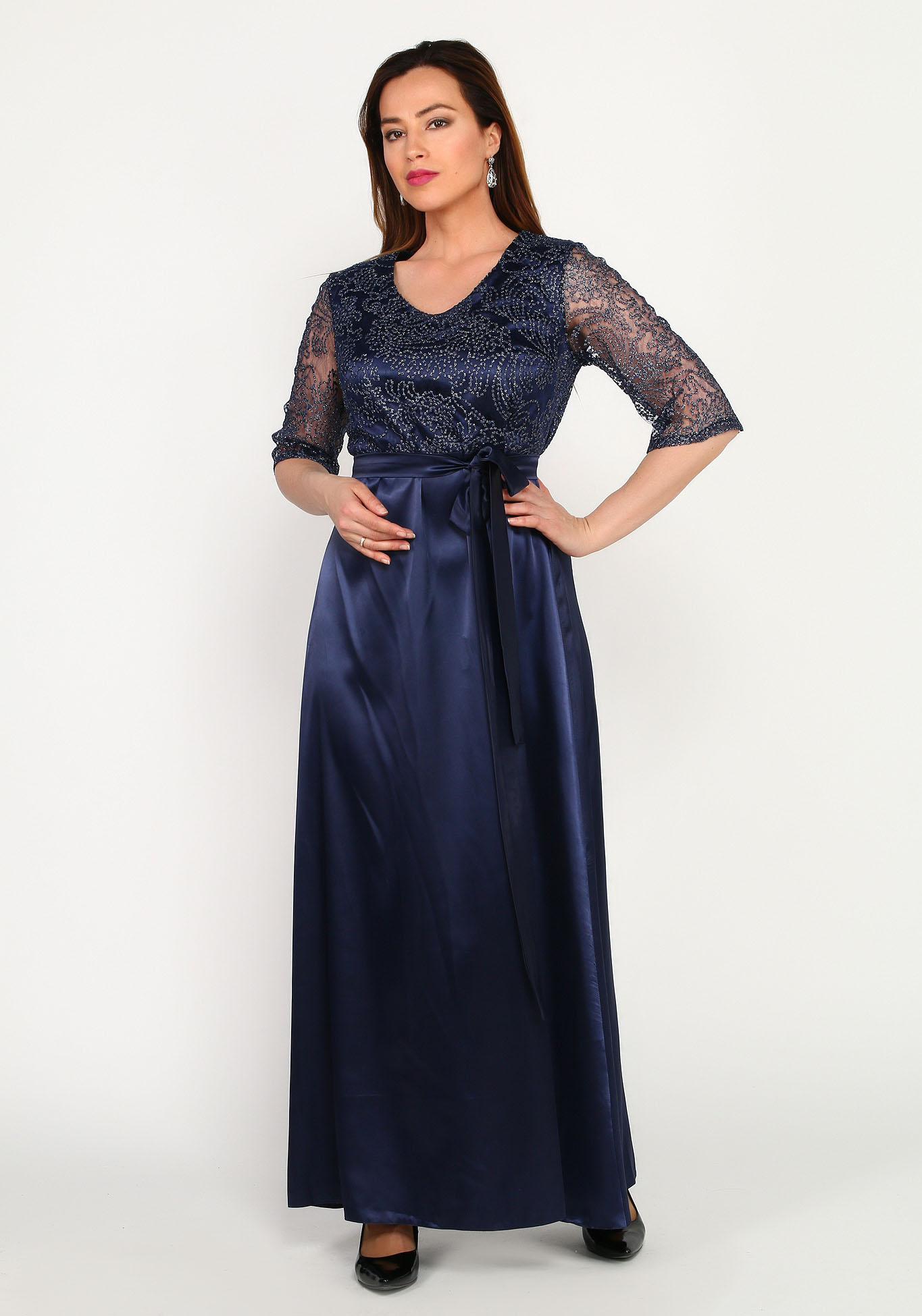 Платье вечернее в пол с кружевной отделкой Bel Fiore, размер 50, цвет синий - фото 5