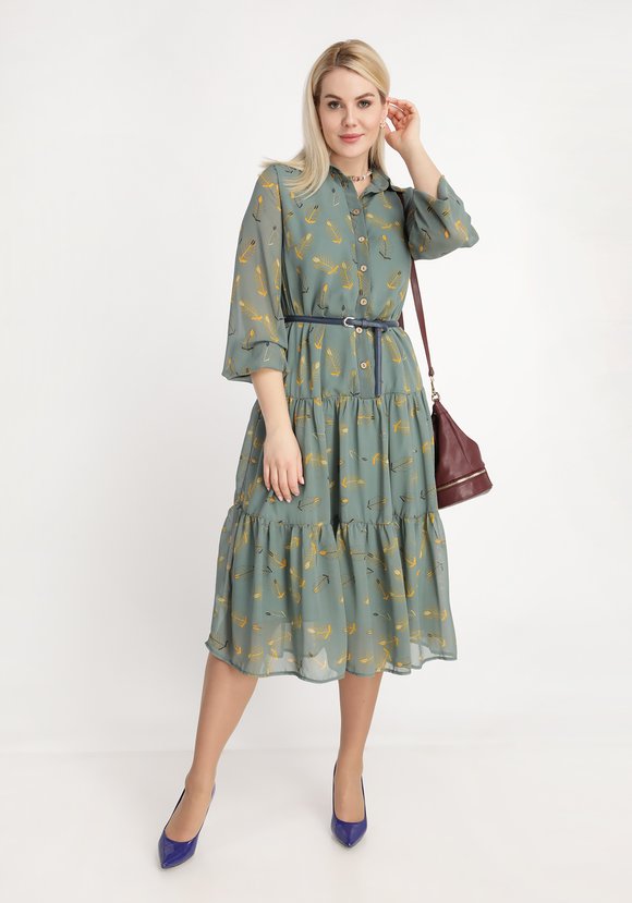 Платье с воланом и принтом перья шир.  580, рис. 10